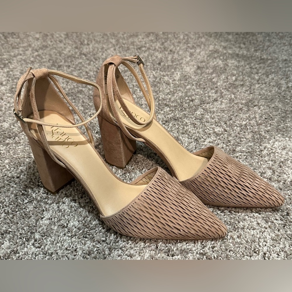 Franco Sarto Perry 2 Pumps Tan Genuine Leather Suede Feminine Classic Sz 10